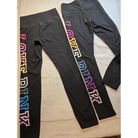 Victoria's Secret Pants - Victorias Secret LOVE PINK Leggings Pants Sz M Athletic Rainbow Logo Lot 2 Yoga